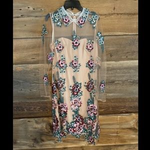 Marchesa Notte sheer long sleeve dress